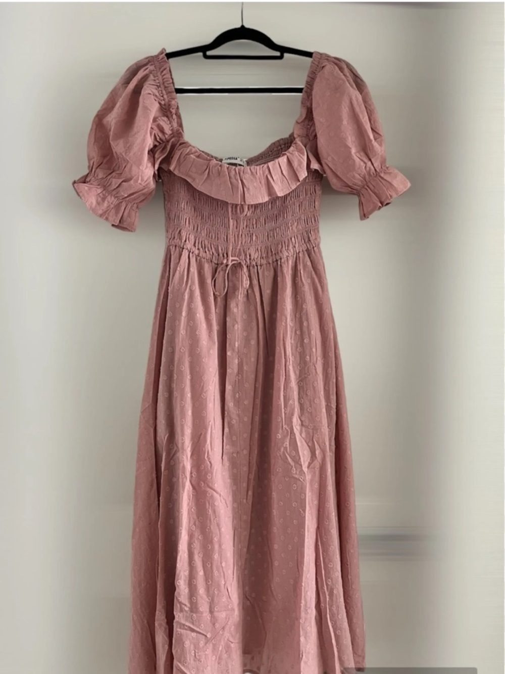 NWT Dusty Rose Puff-Sleeve Smocked Maxi Dress Swiss Dot Cotton Flattering Fit